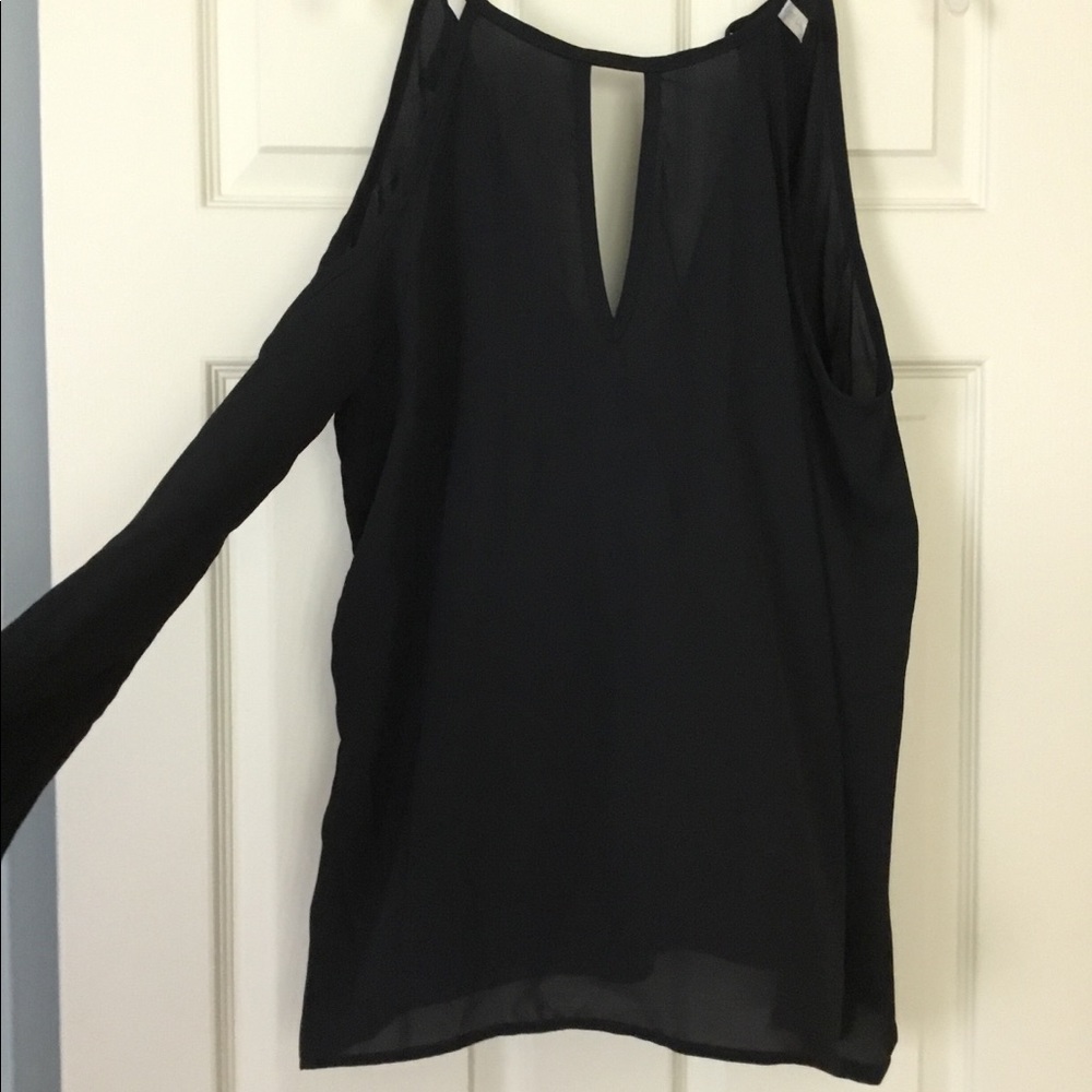 Long sleeve, shoulder cut out black blouse